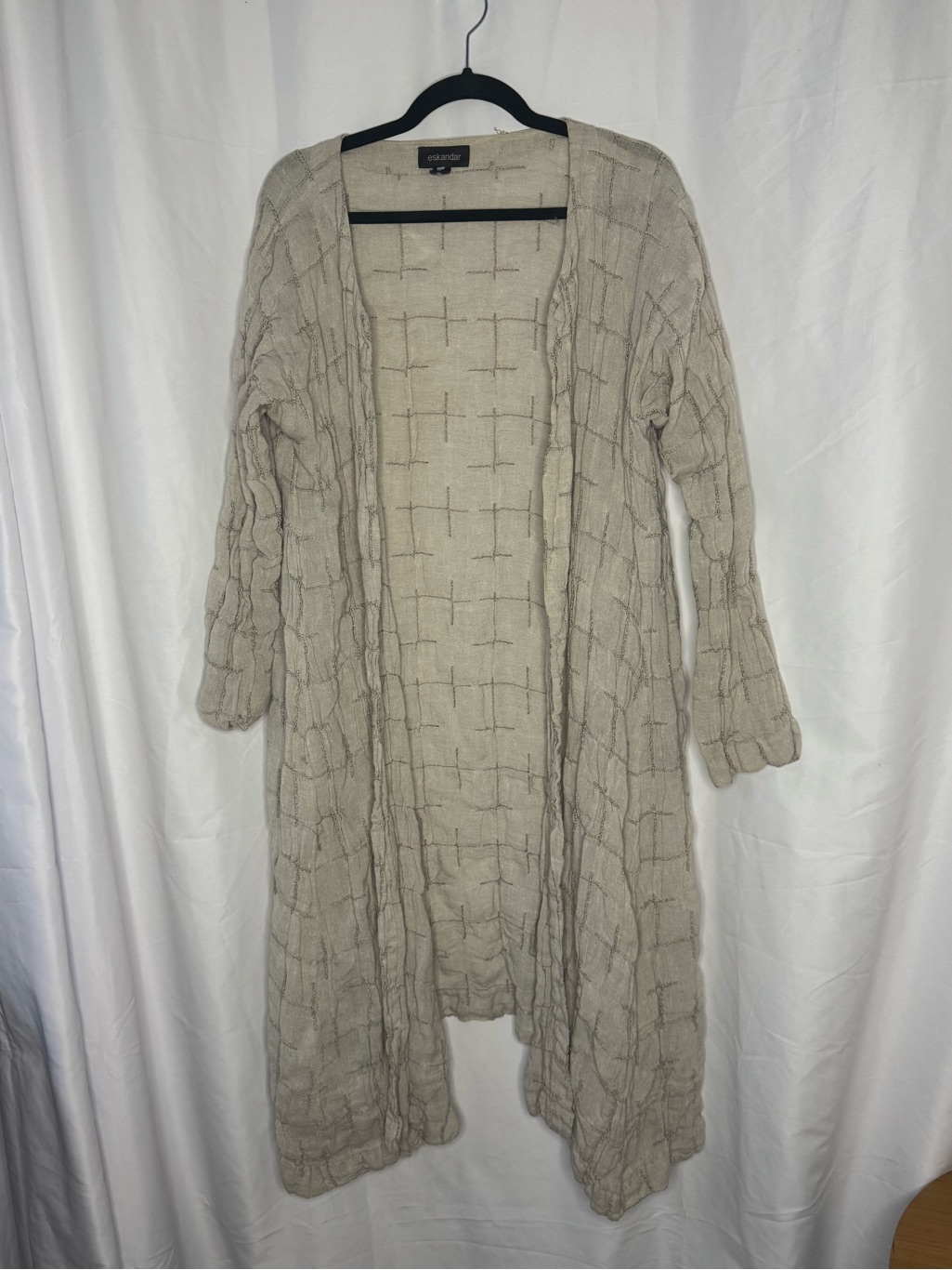 Eskandar Neutral Cream Open-Front Long Knit Cardigan